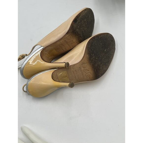 DOLCE & GABBANA D&G Patent Leather Beige Sling Back Heels Sz 36.5/6 US Peep Toe - Picture 13 of 15